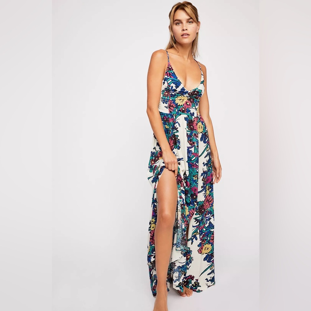Free People Through The Vine Printed Maxi Slip Dress Ivory Combo Floral Size S - Picture 3 of 16
